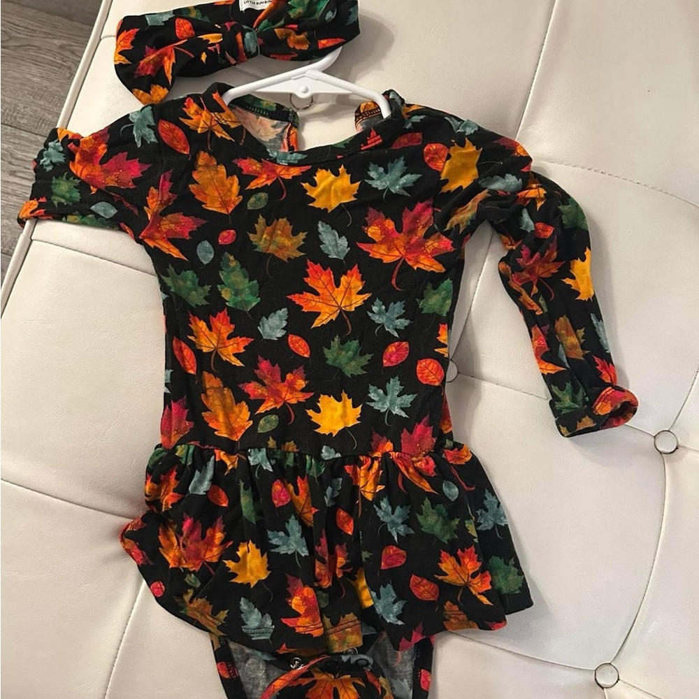 Black and Orange Seasonal Dress with Autumn Leaf Pattern